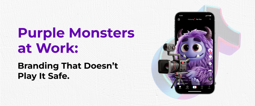 tiktok Purple monster promoting branding services.