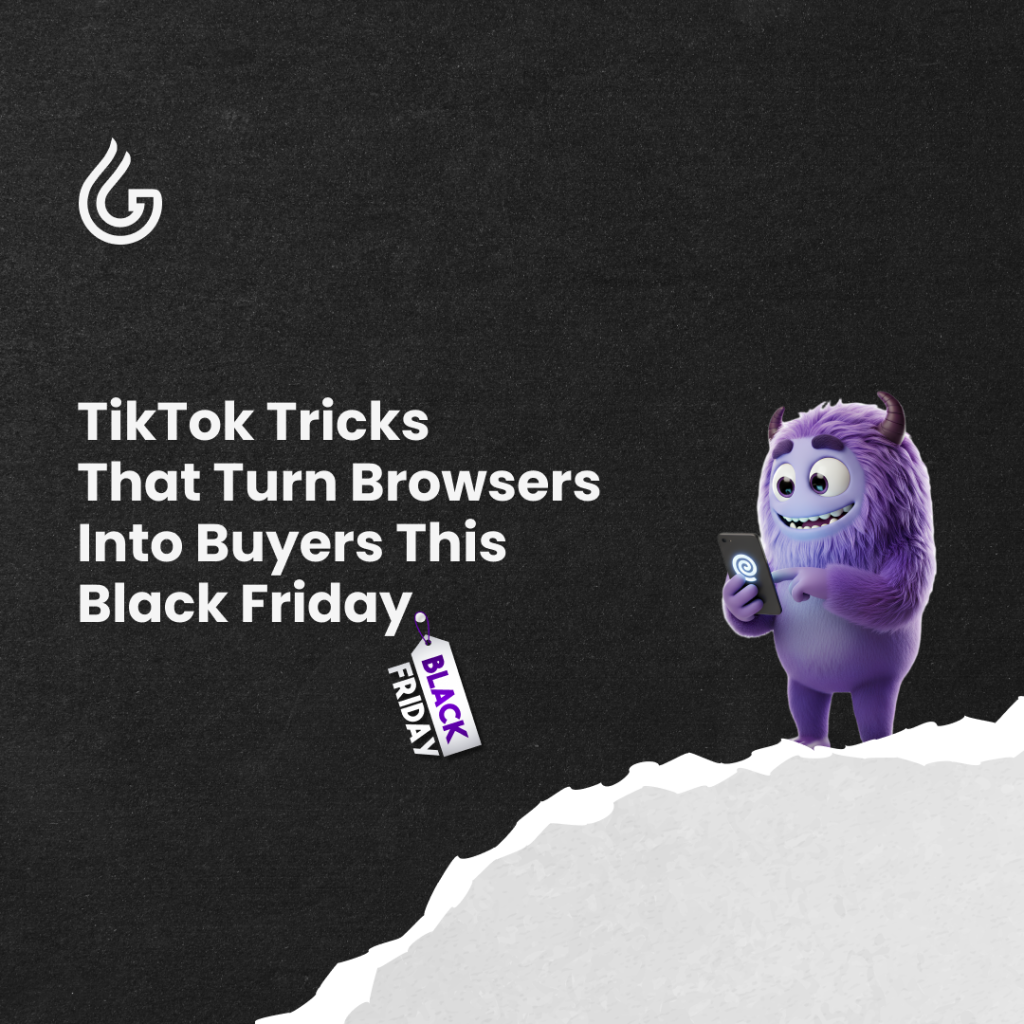 purple monster scrolling tiktok on black friday