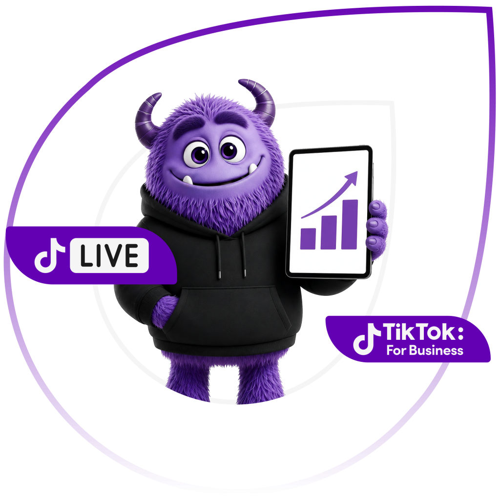 growthcharter purple monster holding a graph