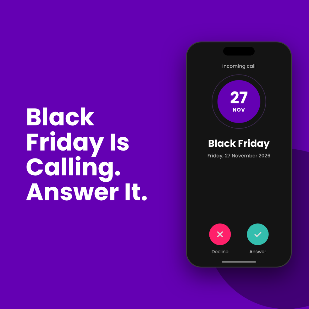 Incoming call from Black Friday, 27 November 2026, on a phone screen with the GrowthCharter flame